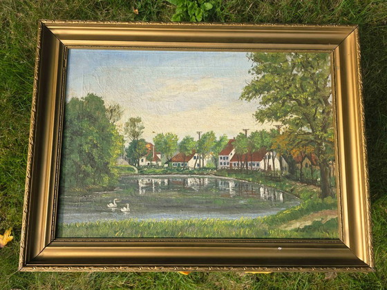 Original Vintage Landscape Oil Painting - Signed J.N. Falck, Paintings & Drawings, Canvas, Gold (photo 6 of 13)