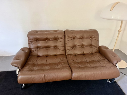 IKEA Borkum 2-zitsbank, origineel vintage leer en chroom uit de jaren 70