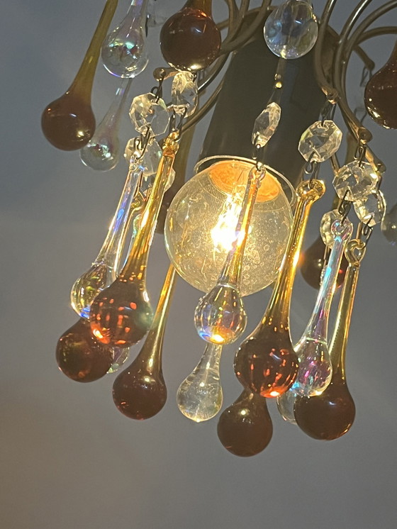 Image 1 of Pendentif Chandelier Vintage Teardrop Pearls Smoked Smoked Glass