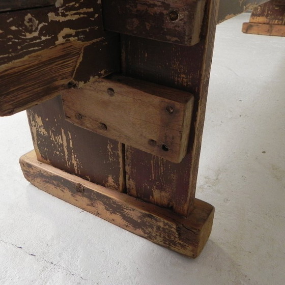 Image 1 of Grenen bank met rugleuning, 2,5 meter lang, jaren 50