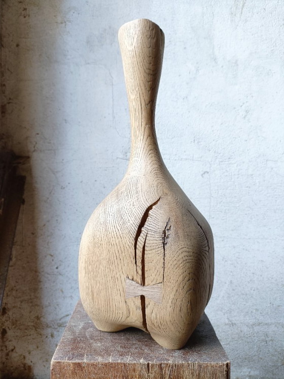 Image 1 of Large Vase/Bottle in Carved Solid Oak