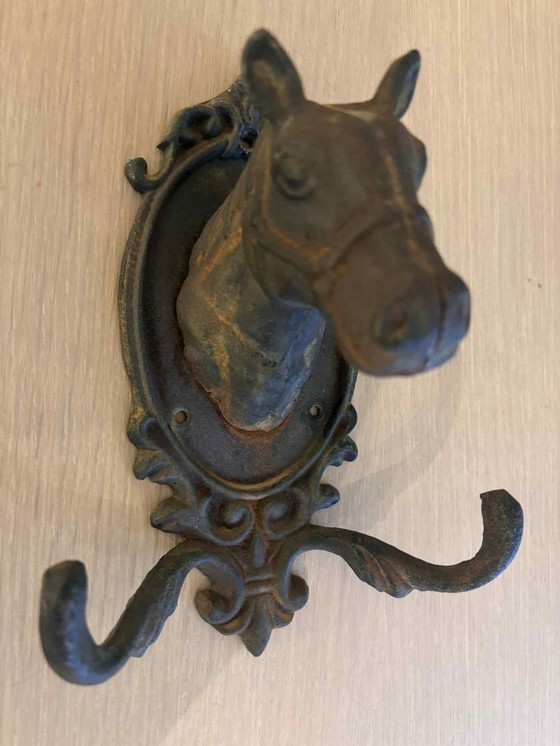 Image 1 of Appendiabiti vintage a forma di testa di cavallo - Decorazione murale rustica equestre