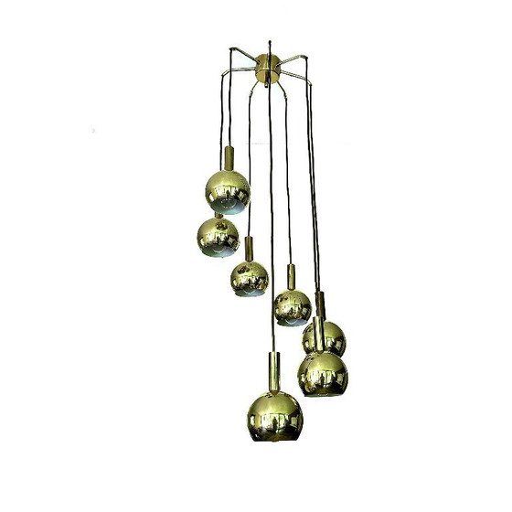 Image 1 of Lampada a sospensione vintage in ottone a cascata in stile spaziale