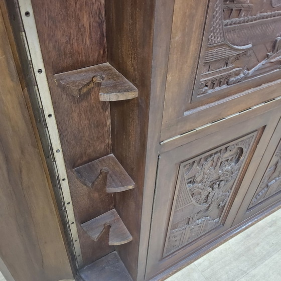 Vintage Teak Houten Thaise / Aziatische Barkkast / Drankkast / Bohemian Toog / Barmeubel (Houtsnijwerk) (photo 12 of 15)