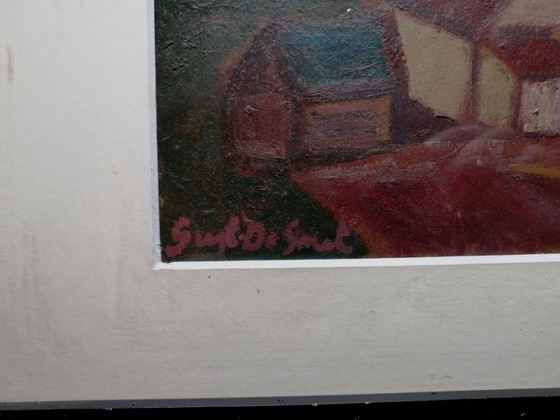 G De Smet 2 x Village Views Oil on Cardboard in P-Partout – Paintings & Drawings, Paper (photo 3 of 9)