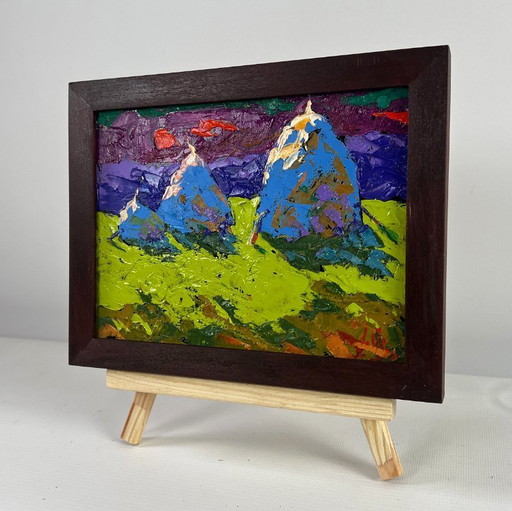 Original Oil Painting Summer Field Landscape Window light through the cold