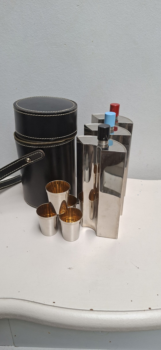 Image 1 of Vintage German Art Deco Travel Bar 3 bottles + 4 shots