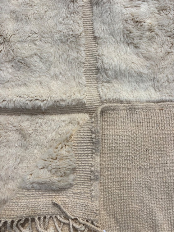 Image 1 of  Moroccan Rug Beni Ouarain Rug Made to Order Handmade Wool Rug Ivory White Shaggy Berber Rug Minimalist Boho Living Room Rug