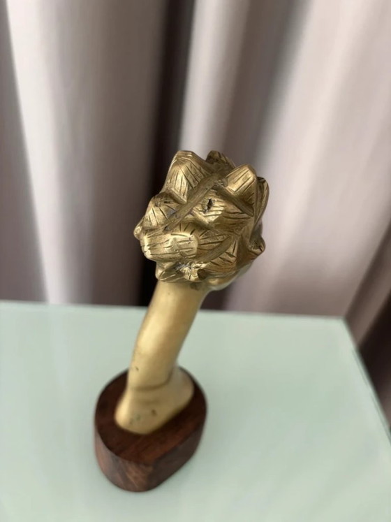 Buste féminin expressif en bronze sur socle en bois exotique – Sculptures, Brass (photo 4 of 7)