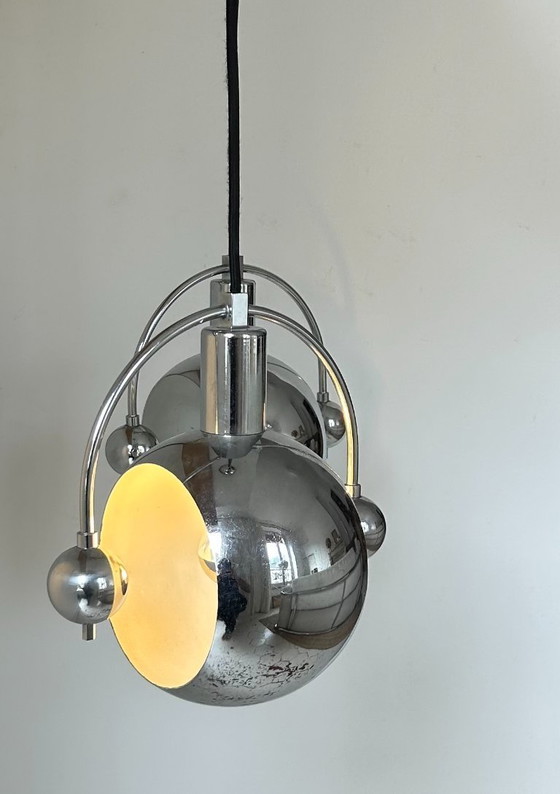 Image 1 of Coppia di lampade a sospensione vintage, metallo cromato, Francia 1960