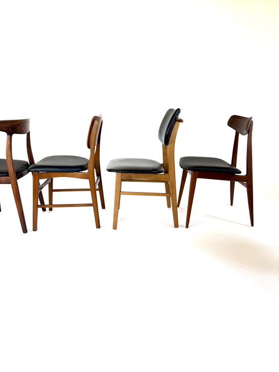 Image 1 of Set di 6 sedie da pranzo danesi, componibili e abbinabili, anni '60.