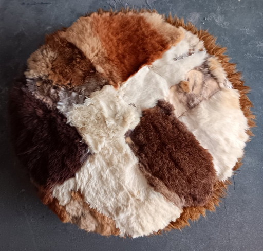 Vintage patchwork pouf in genuine animal skin