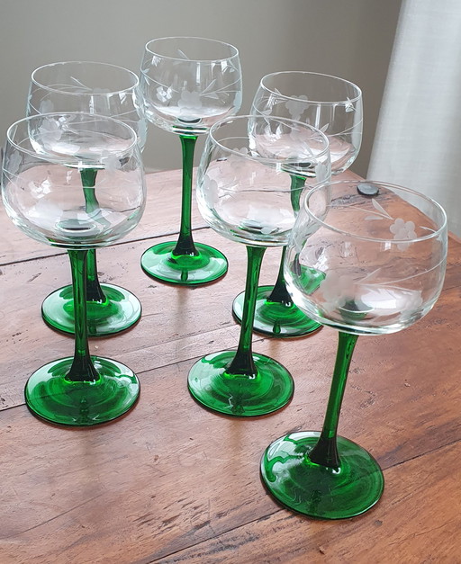 6 verres à vin vintage en cristal blanc d'Alsace avec motif de raisin