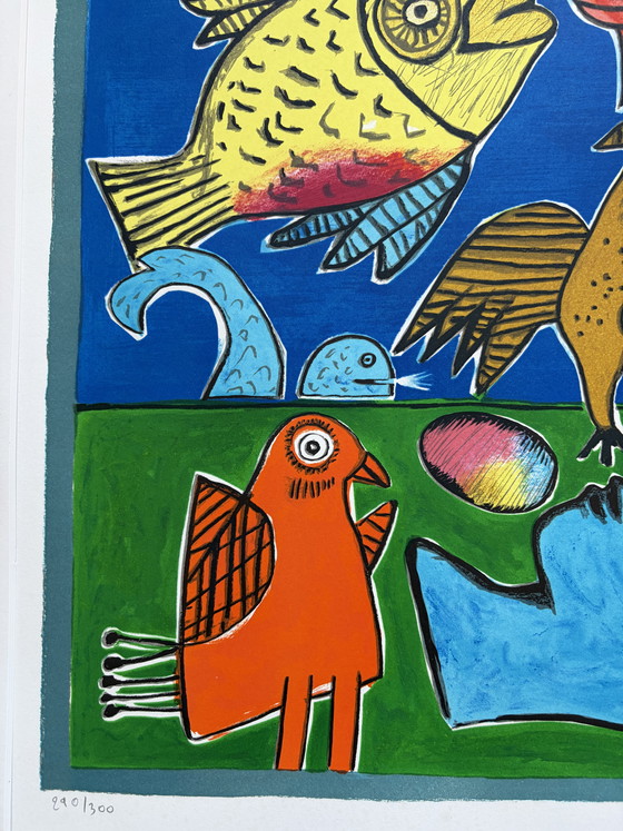Image 1 of Corneille - Escena fantástica con peces, pájaros y una mujer