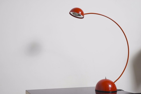 Image 1 of Red Italian Desk Lamp Vintage Lacri Space Age Table Lamp Curved Arched Lamp Metal Postmodern Halogen Light Made in Italy