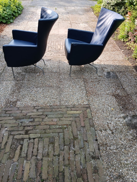 Image 1 of 2 pcs blue leather armchairs