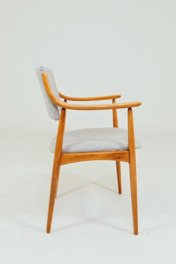 Image 1 of Fauteuil scandinave vintage en tissu laine gris pierre - entièrement restauré, années 1970
