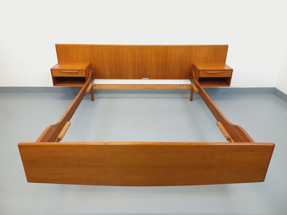 Image 1 of Scandinavian-style vintage double bed in teak by designers Tricoire and Vecchione for the "Meubles TV Paris" brand in the 1960s.