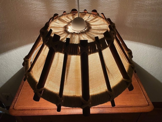 Image 1 of Suspension en bois et jute, style scandinave vintage, années 1960