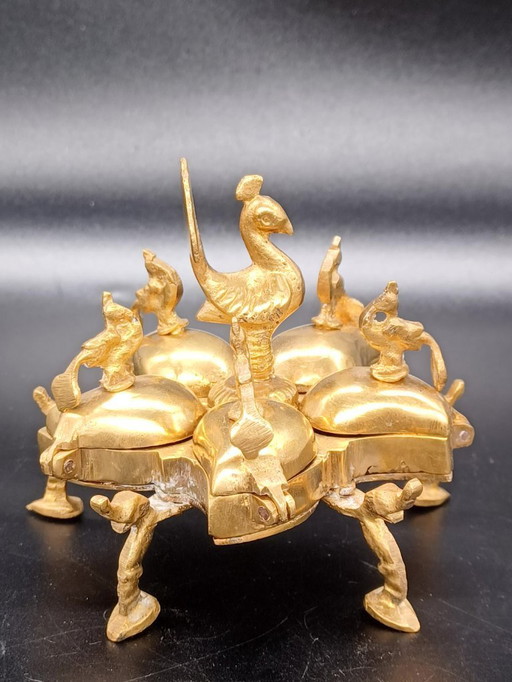 Antike Puderdose aus Messing für hinduistisches Make-up, Ende des 19. Jahrhunderts