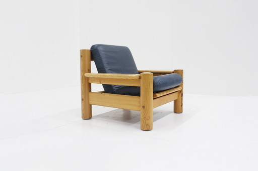 Vintage Massief Houten Fauteuil Hout En Leer