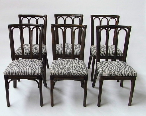 Eetkamerstoelen (6) gemaakt van rotan en bamboe door McGuire, VS, jaren 70