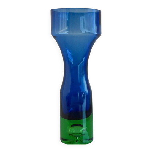Mid-century modern Scandinavian bright blue and emerald green glass vase from Borgström Åseda, Sweden