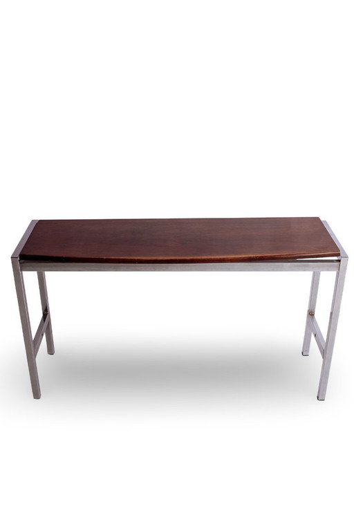 Vintage side table with chrome frame and floating wooden top