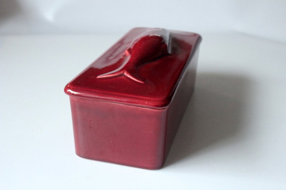 Image 1 of Vis pot Haring pot Matjestopf Keramiek bordeaux-rood - Vintage