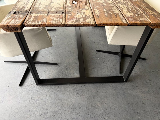 Image 1 of Beautiful, robust dining table with 6 leather Mobitec swivel chairs