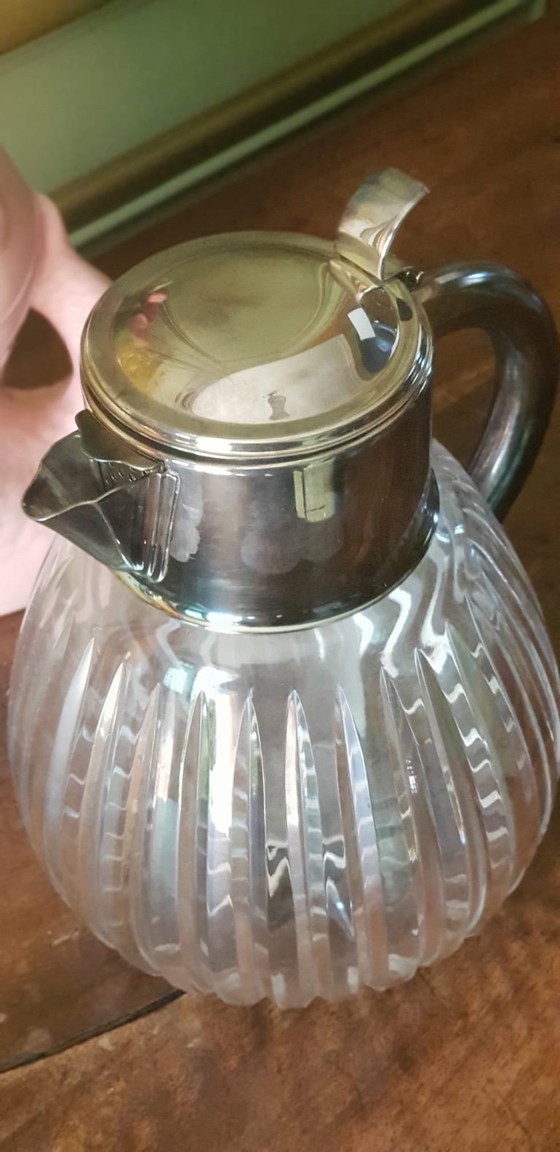 Image 1 of Vintage glazen en metalen sinaasappelsapkan uit de jaren 60.