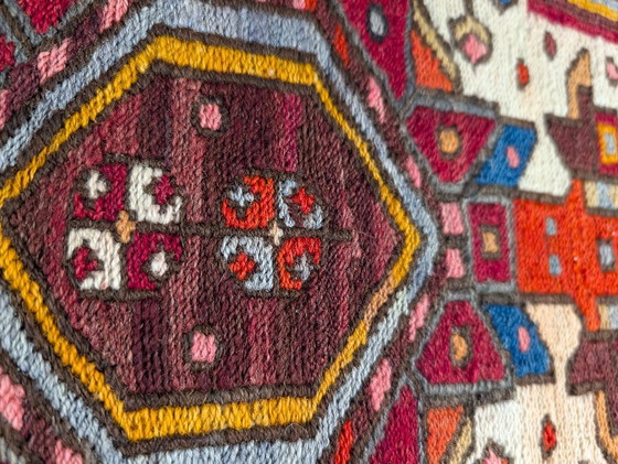 Image 1 of Gran cojín de suelo kilim soumak caucásico, de lana, mediados del siglo XX