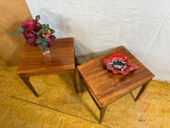 Image 1 of Mid Century Retro Vintage Teak Pair of Side Tables / Lamp Tables / Bedside Tables (Circa 1960–1970)  A fantastic and increasingl