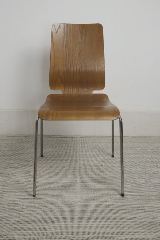 Image 1 of Chaises IKEA Gilbert en teck vintage, ensemble de 6 chaises de salle à manger empilables en contreplaqué de teck, style scandina