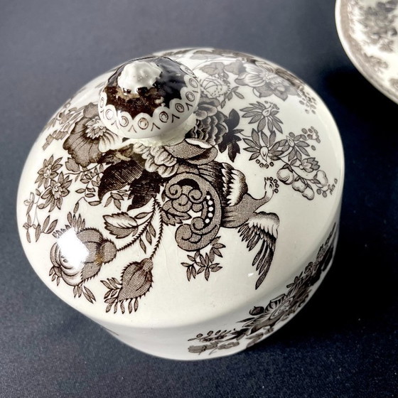 Image 1 of Beurrier en céramique blanche et brune Wedgwood Faisans