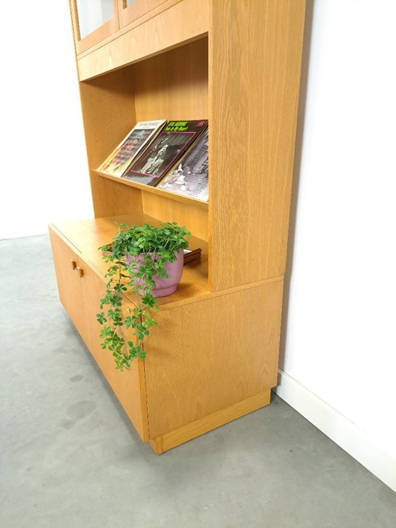 Image 1 of Tall LP display case with glass doors and reading shelf from Sweden