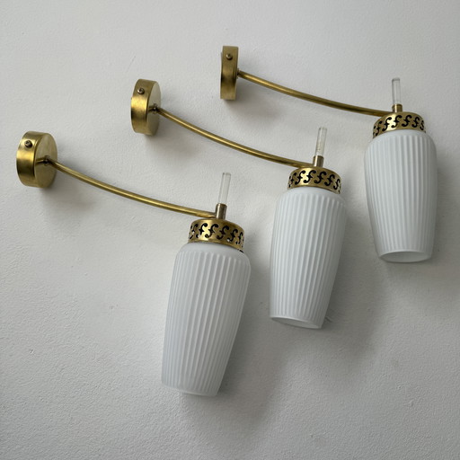 Set van 3 Vintage Opaline Wandlampen