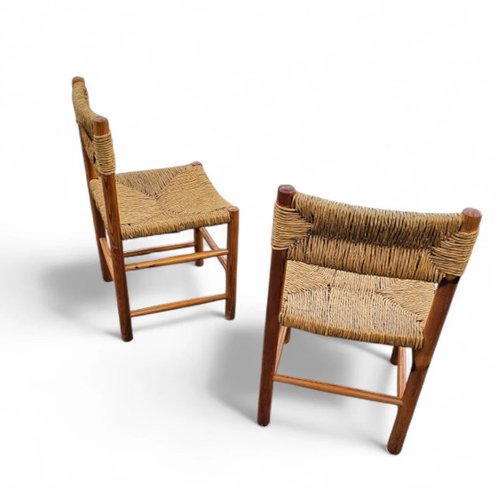 2 x pine wood woven reed dining chairs / France 1950s (photo 5 of 40)