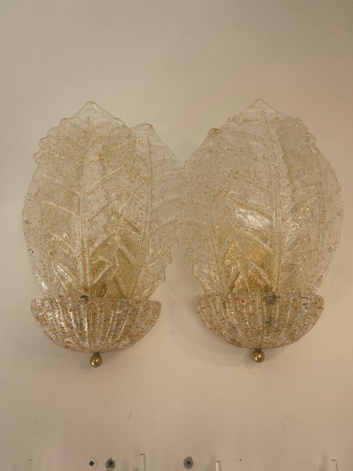 Barovier & Toso Wall Lighting gold Glass Murano Pair , Italy 1980