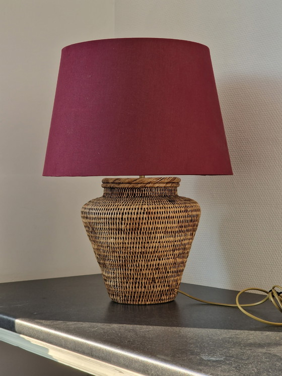 Image 1 of Vintage Wicker Boho Chic Table Lamp With