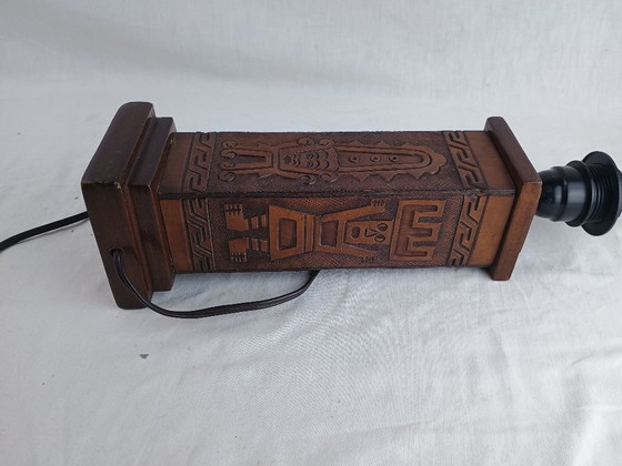 Image 1 of Vintage 1960s Leather Totem Lamp Angel L. Pazmino Aztec Inca maya Brutalist Design, Mid Century Modern Muebles De Estilo