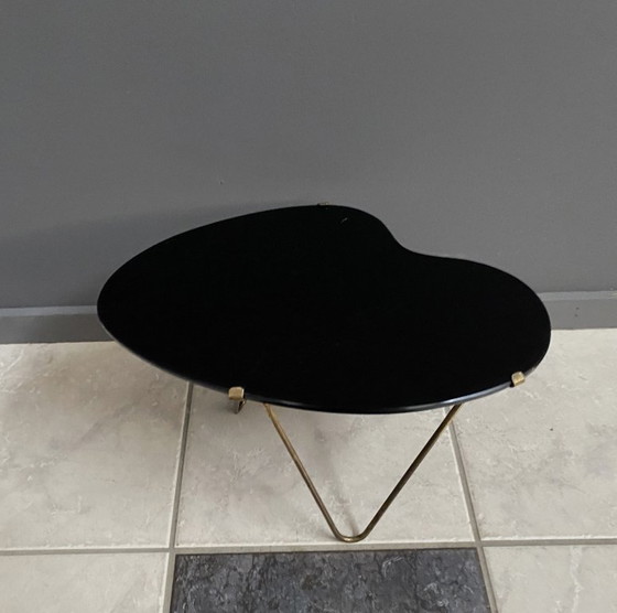Black Glass Kidney Shape Small Side Table 1960s – Metal (photo 9 of 10)