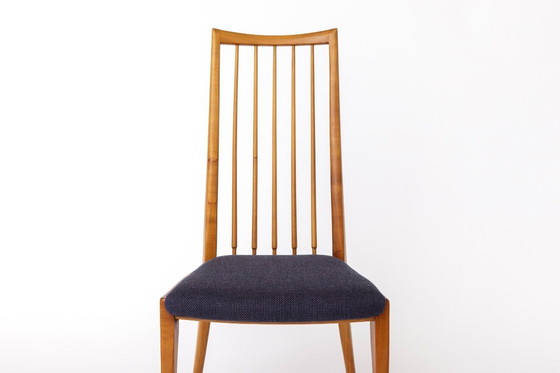 Image 1 of Pair of Vintage German Chairs by Ernst Martin Dettinger | 1970s | Refurbished Wooden Frames | Dark Purple Textile Upholstery