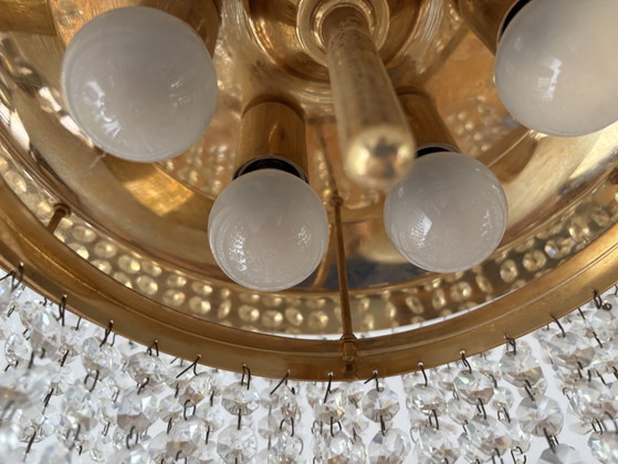Vintage Getrapte Kristallen Plafondlamp – Messing & Kristal – Jaren 70 – Plafondlampen, Brass, Crystal (photo 8 of 12)