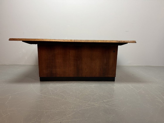 Image 1 of Iconic Mid-Century Sliding Bar Coffee Table in Solid Rosewood with Concealed Bar Compartments by E. Pedersen, Denmark 1960s.