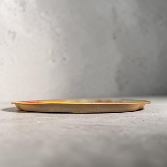 Image 1 of Large vintage round enamel metal tray still life fruit design by Daher