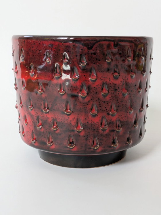 Image 1 of Jardinera de cerámica italiana de mediados de siglo de Fratelli Fanciulacci | Esmalte moteado rojo | Años 60