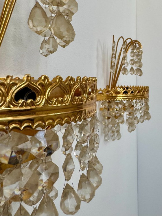 Image 1 of Paire d'appliques murales vintage, verre et laiton, Suède 1970