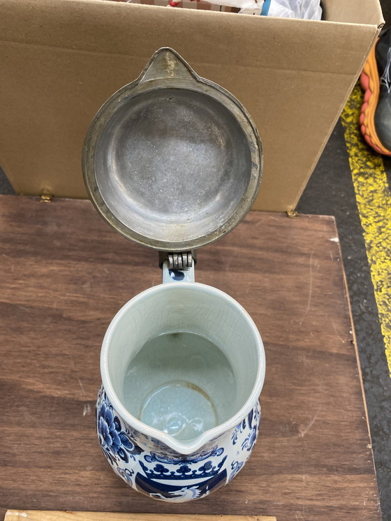 Image 1 of Stein da birra blu Delft con coperchio in peltro