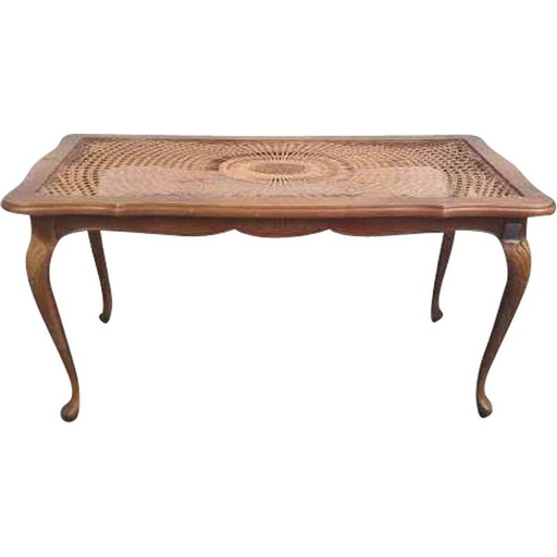 Tavolino da caffè vintage Chippendale in rattan